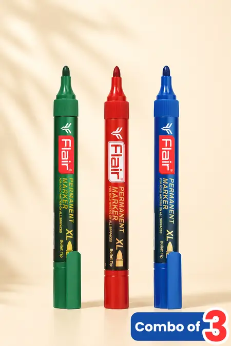 Stationery Starter Combo, Flair Blue, Green and Red Permanent XL Marker - Combo of 3