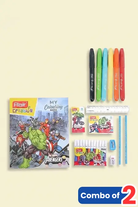 Flair Creative Brush Pens & Marvel Avengers Stationery Kit – Combo of 2