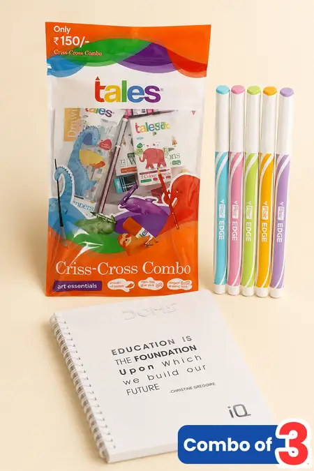 Tales Criss Cross Kit, Doms Notebook & Flair Edge Ball Pens – Combo of 3