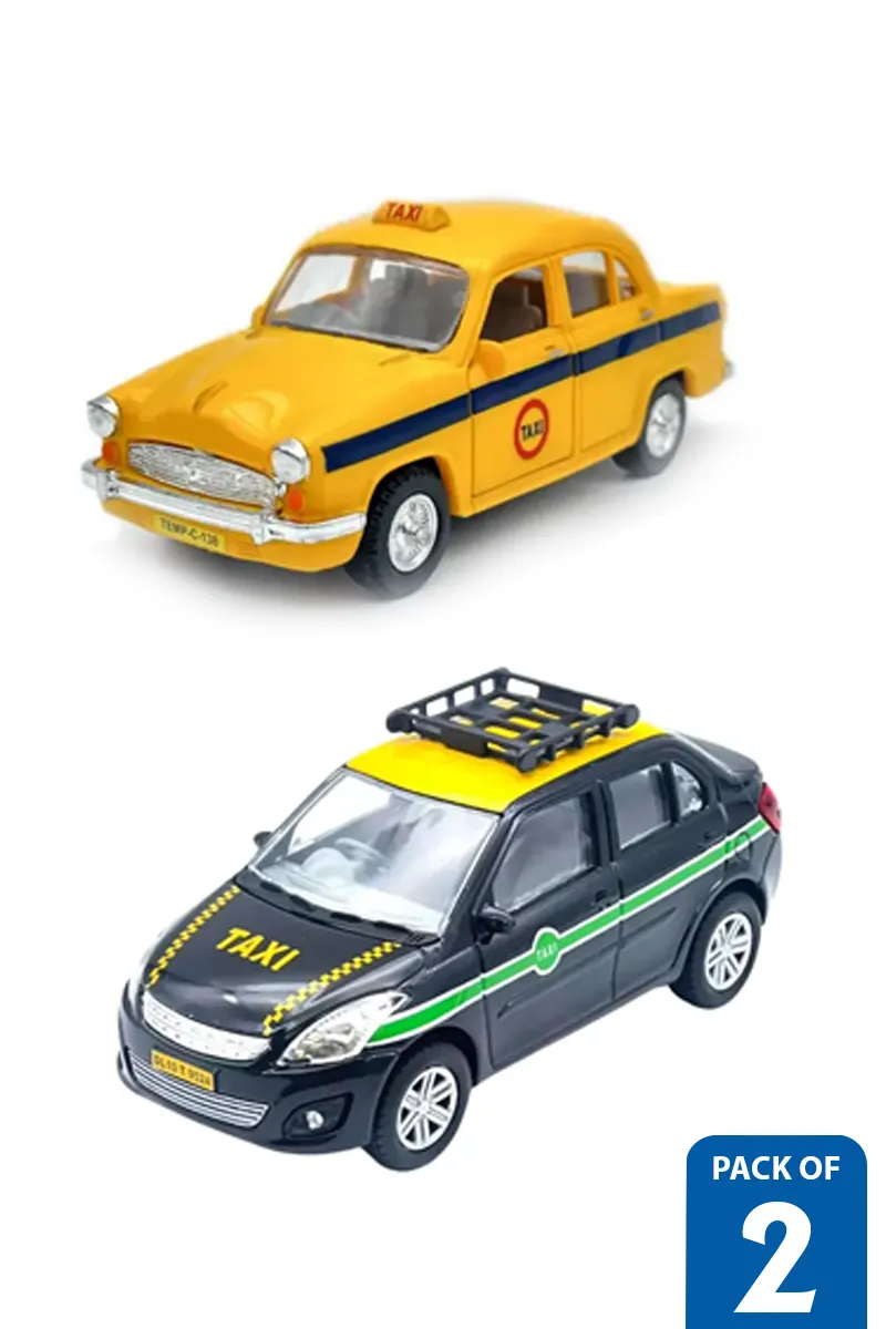Calcutta Taxi Pull Back Toy & Urban Twin Tone Cab Toys – Pack of 2