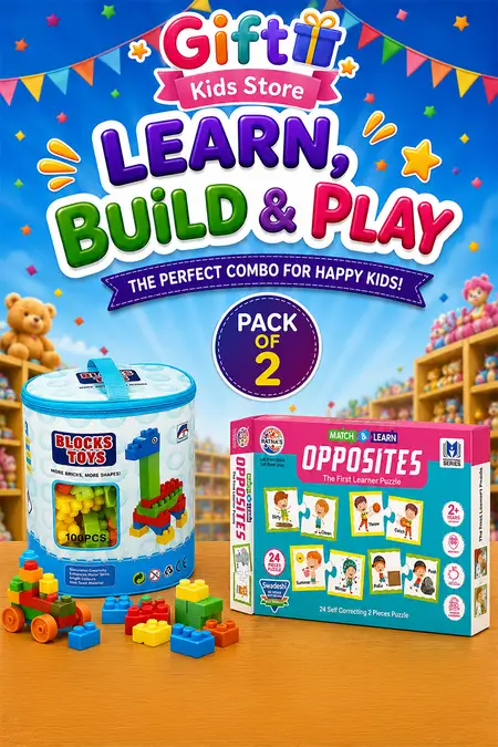 Kids Building Blocks & Match & Learn Opposites Puzzle Combo (Pack of 2)