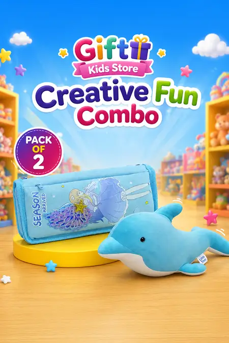 Dolphin Plush Toy & Pencil Pouch Gift Combo - Pack of 2