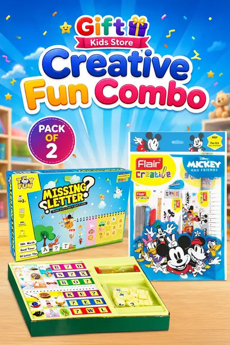 Missing Letter Spelling Game & Disney Mickey Mouse Creative Kit Combo - Pack of 2