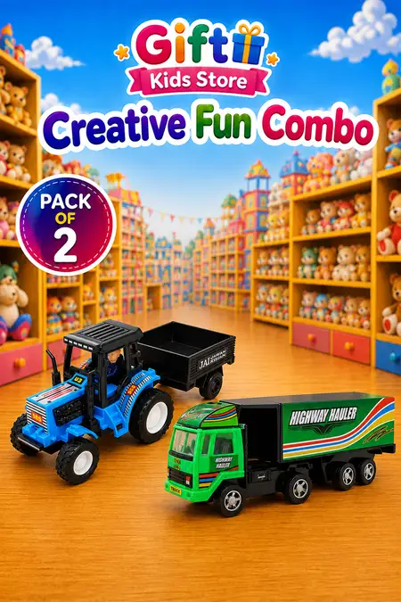 Tractor Trolley & Cargo Carrier Vehicle Combo - Pack of 2