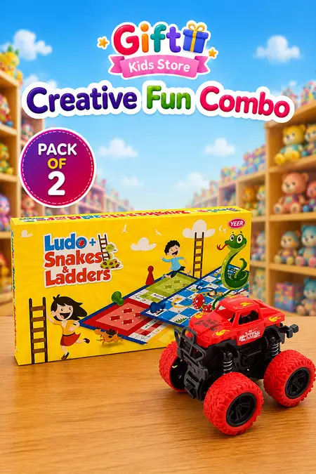 Monster Truck Toys & Ludo Snakes & Ladders Game Combo - Pack of 2