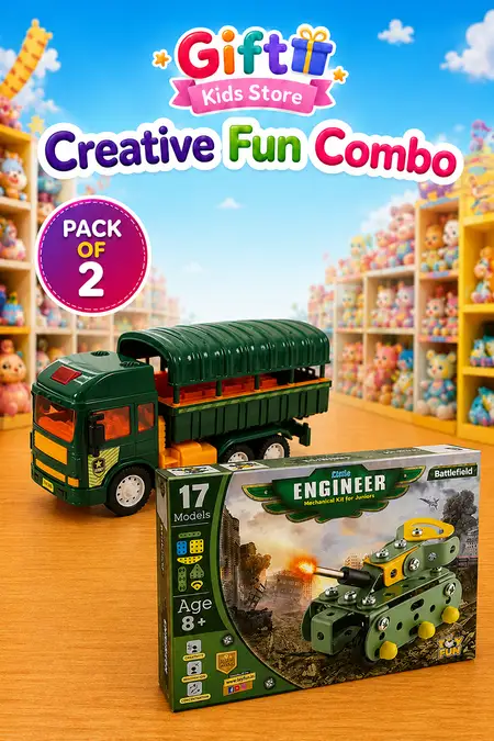 Army Truck Toy & Little Engineer Construction Set Combo - Pack of 2