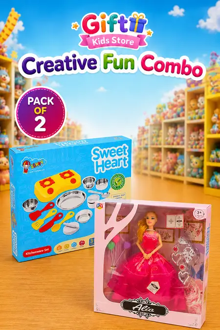 Sweet Heart Kitchen Set & Allia Fully Movable Barbie Doll Combo - Pack of 2