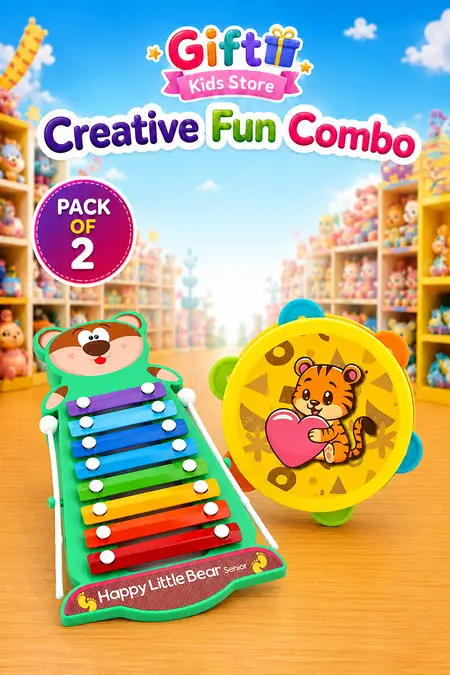 Kids Rattle Toy Yellow & Happy Little Bear Xylophone Toy Light Green Combo - Pack of 2