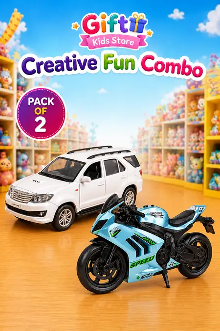 Fortune Pull Back Car Toy & Rocket Wheels Sports Bike Toy Combo - Pack of 2