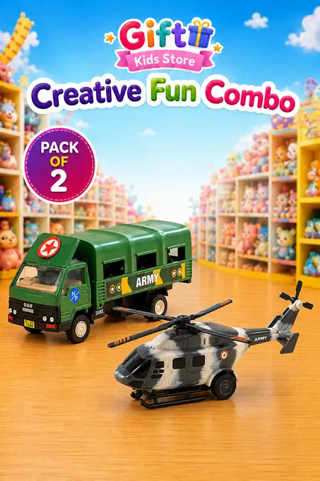 Dhruv Helicopter & Military Army Truck Toy Combo - Pack of 2