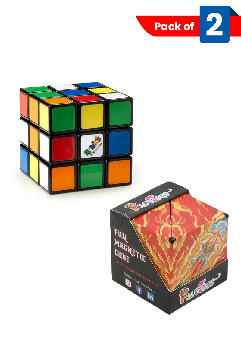 Plastic Fun Magnetic Cube + Rubik’s 3x3 Classic Cube Puzzle - Combo of 2 