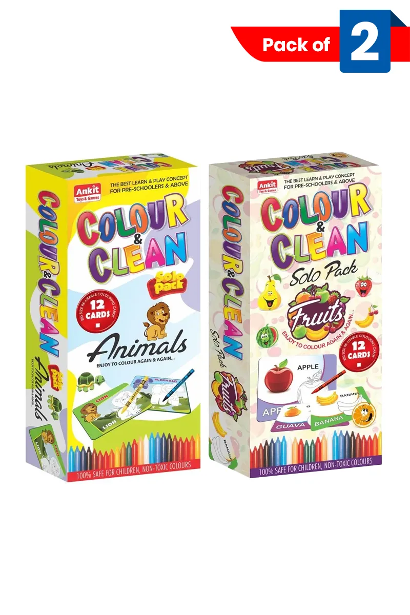 Color & Clean Animals & Fruits Cardboard Game Combo for Kids