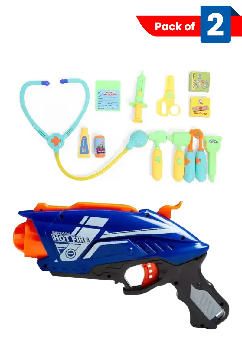 Hot Fire Soft Bullet Gun Toy & Junior Wellness Medical Kit for Kids - Combo of 2 
