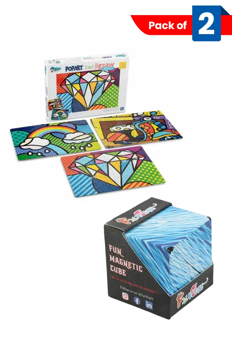 Pop Art Abstract Puzzle & Fun Magnetic Cube For Kids - Combo of 2 