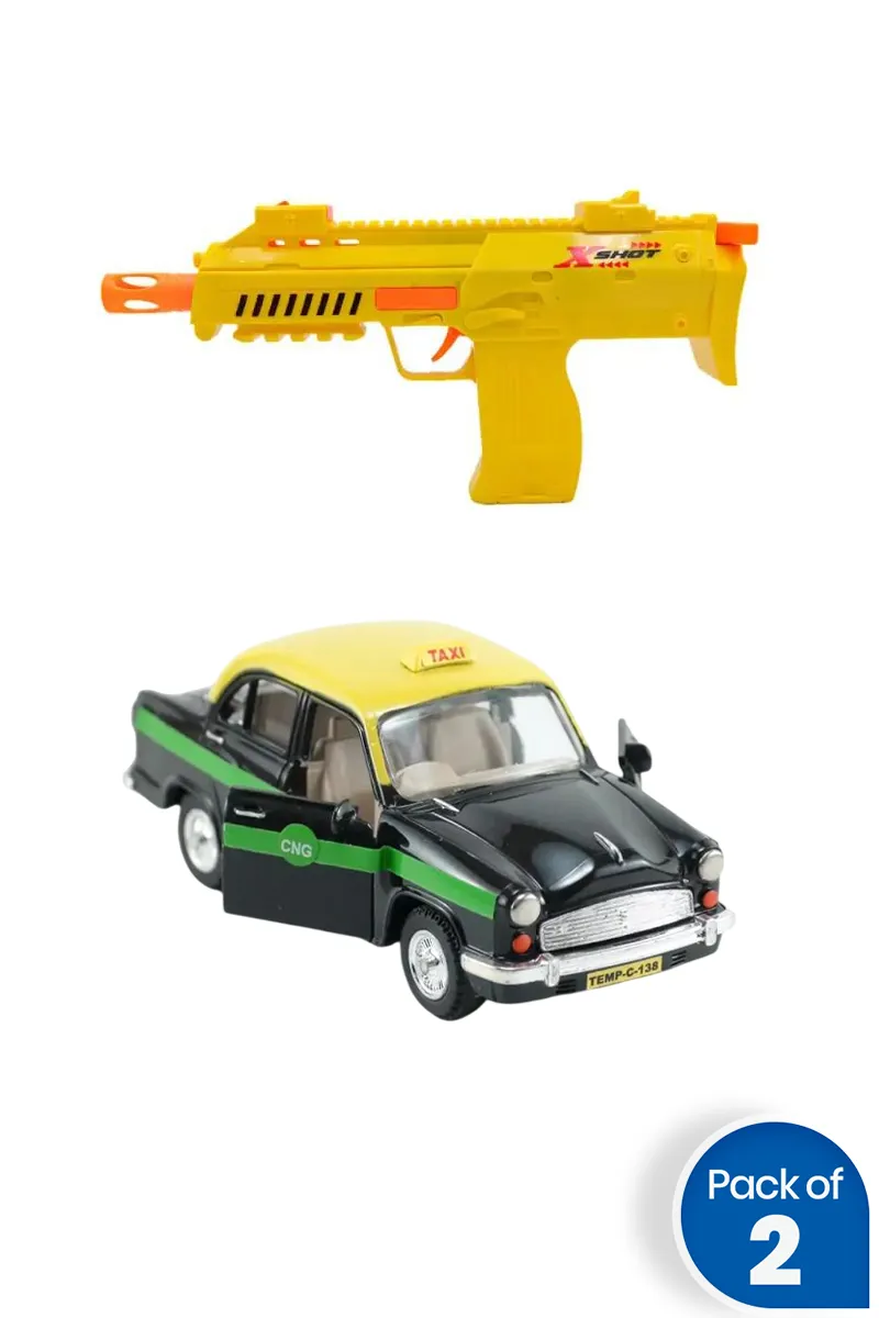 Kids X Mini Toy Gun With Taxi Car - Combo of 2