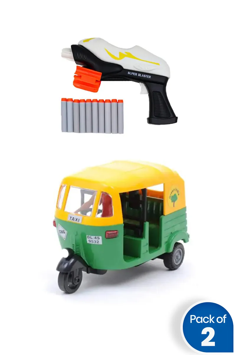 Kids Action Blaster With Auto Rickshaw Toy Combo of 2