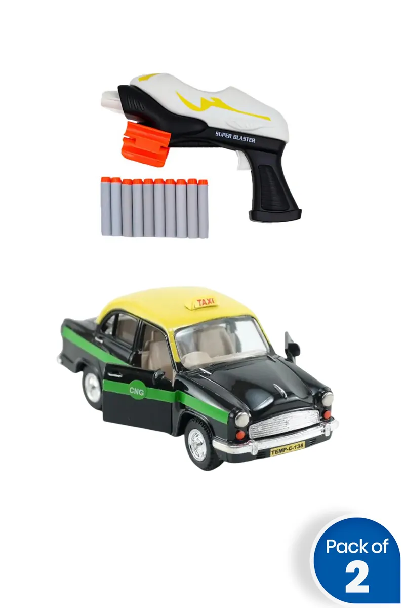 Kids Action Blaster With Taxi Car - Combo of 2