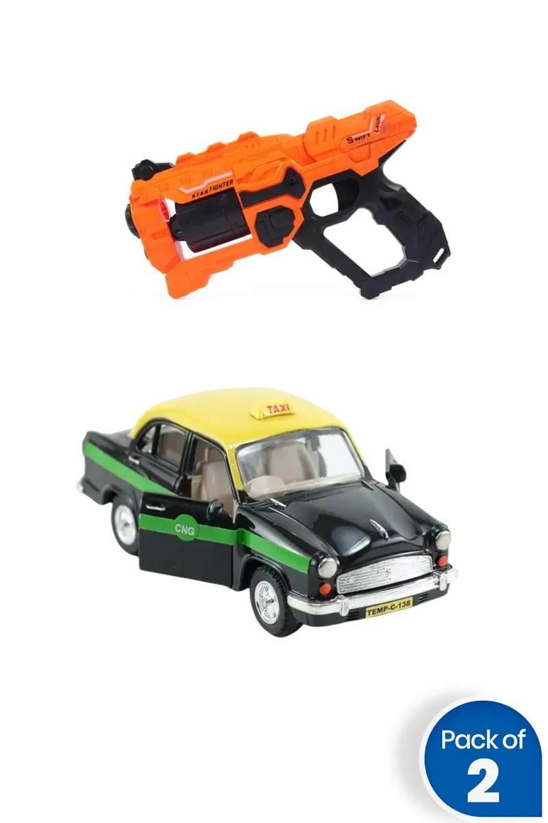 Kids Toy Gun With Taxi Car - Combo of 2