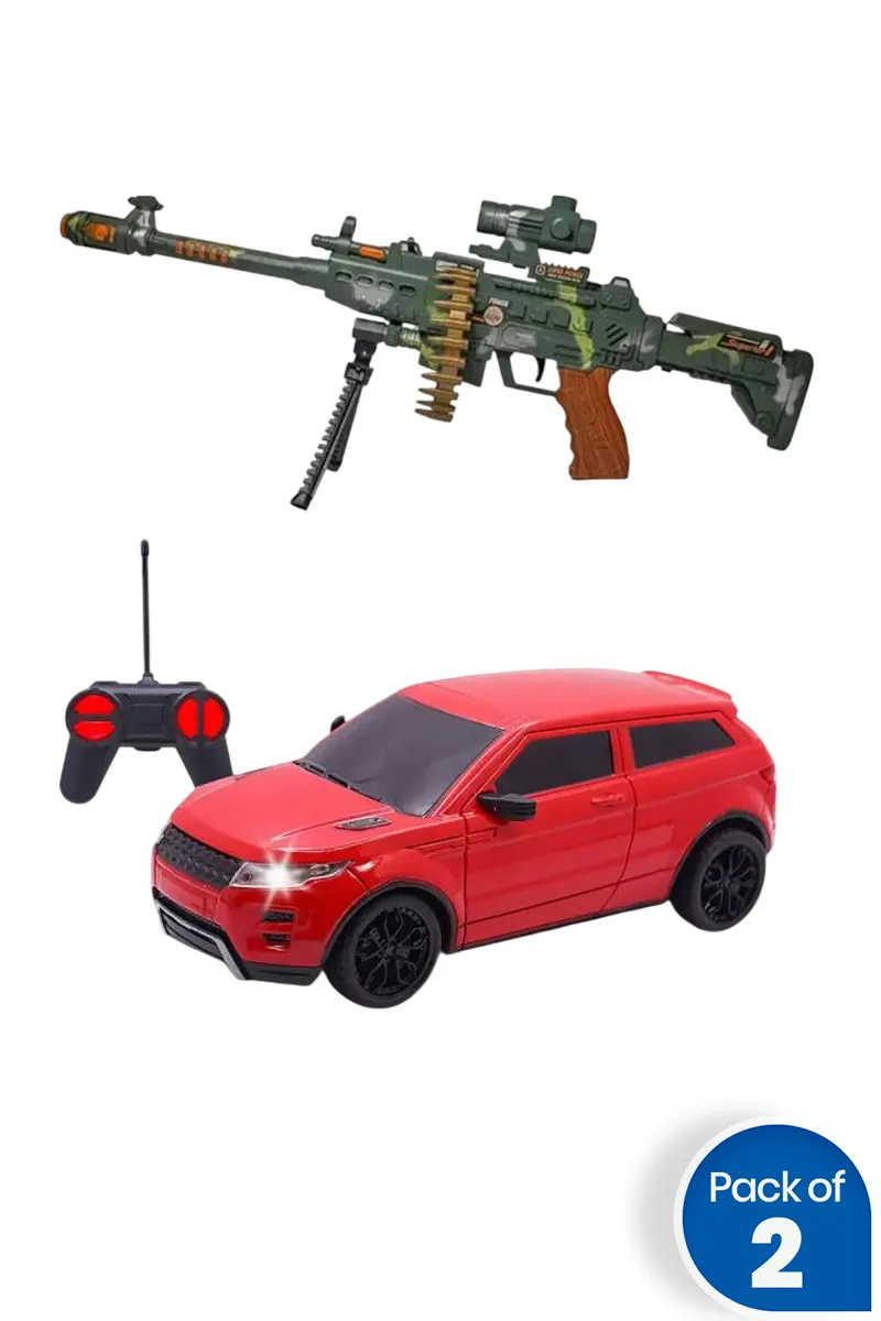 Kids Toy Gun with Remote Control Red SUV Car Combo of 2