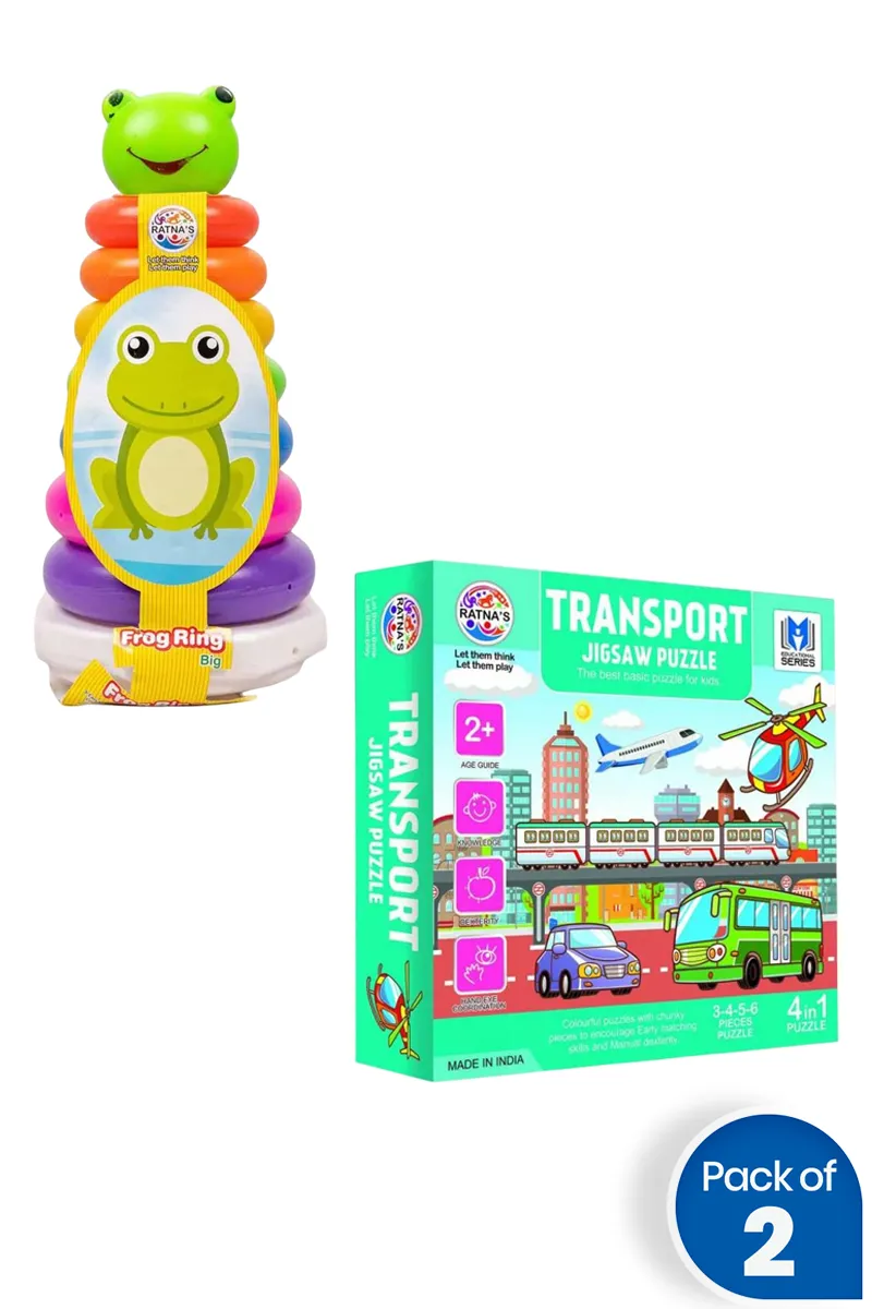 Frog Ring Big Stacking Toy with Transport Jigsaw Puzzle (4 in 1) – Combo of 2