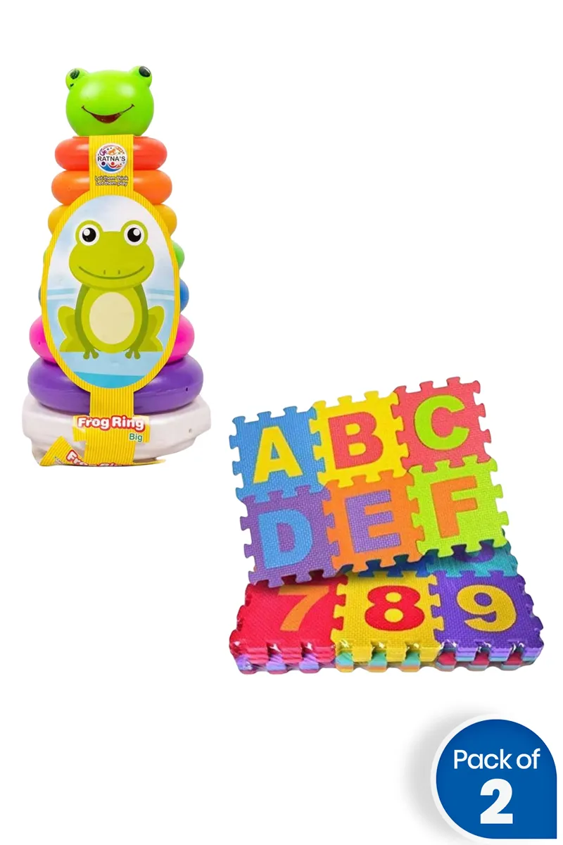 Alphabet & Number Puzzle With Ring Stacking Toy - Combo of 2