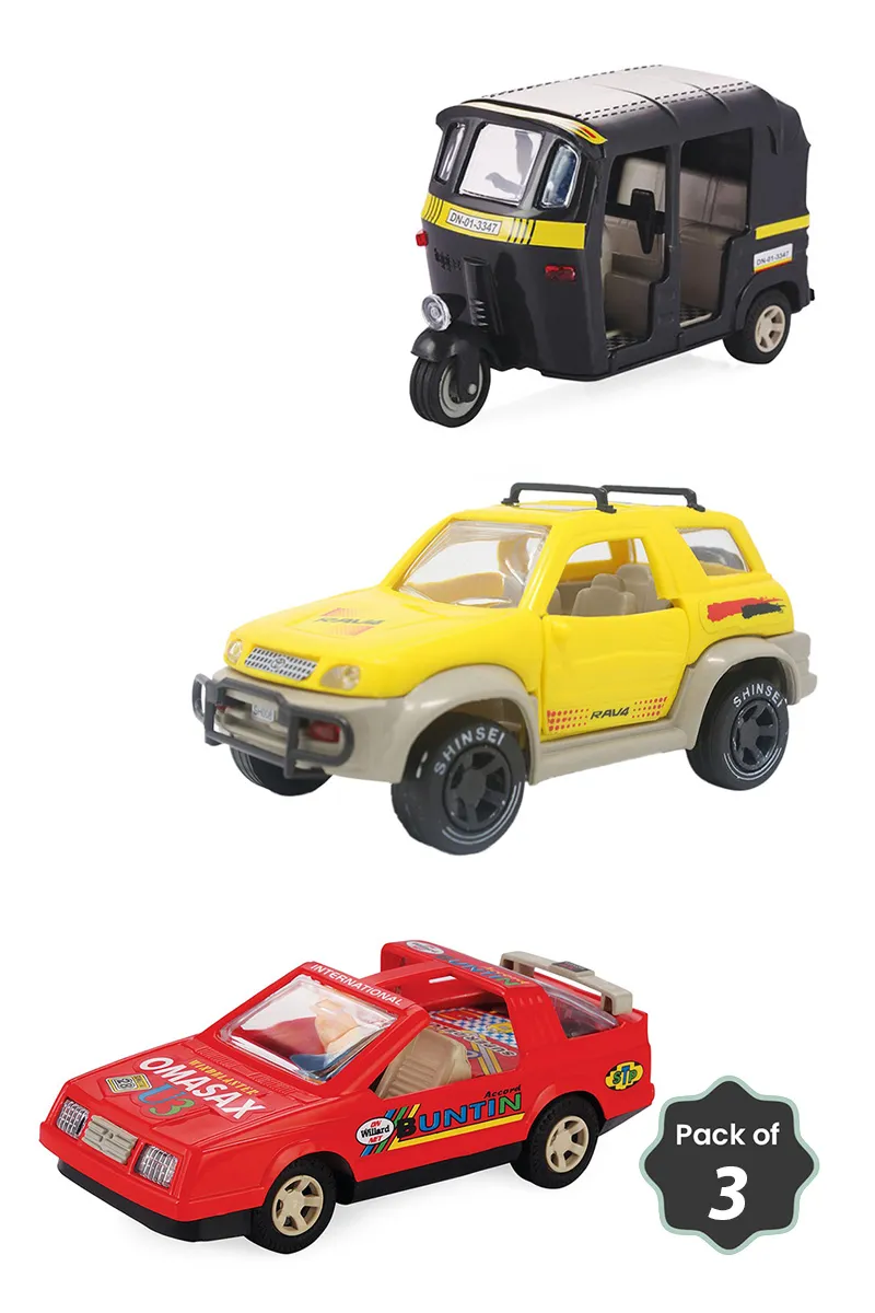 Big Auto + RAV 4 SUV + Champ SD Car Pull Back Toys Combo  