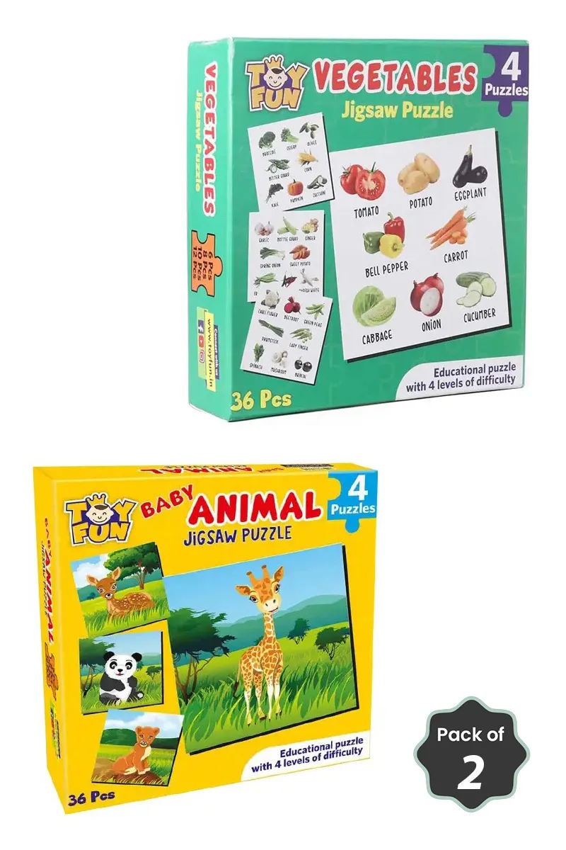 Jigsaw Animals & Vegetables Puzzles for Kids – Combo of 2 (Set of 4 Each)