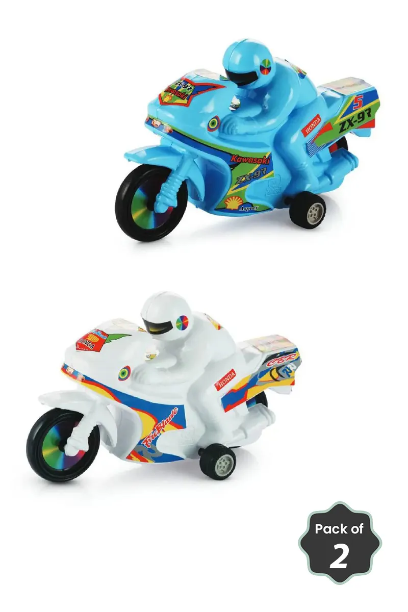 Kawasaki Pull-Back Bike Toy for Kids – Pack of 2 (White & Blue) 