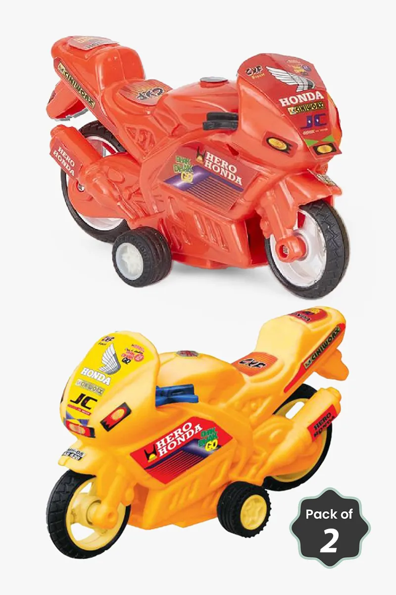 Kawasaki Pull-Back Bike Toy for Kids – Pack of 2 (Yellow & Red) 