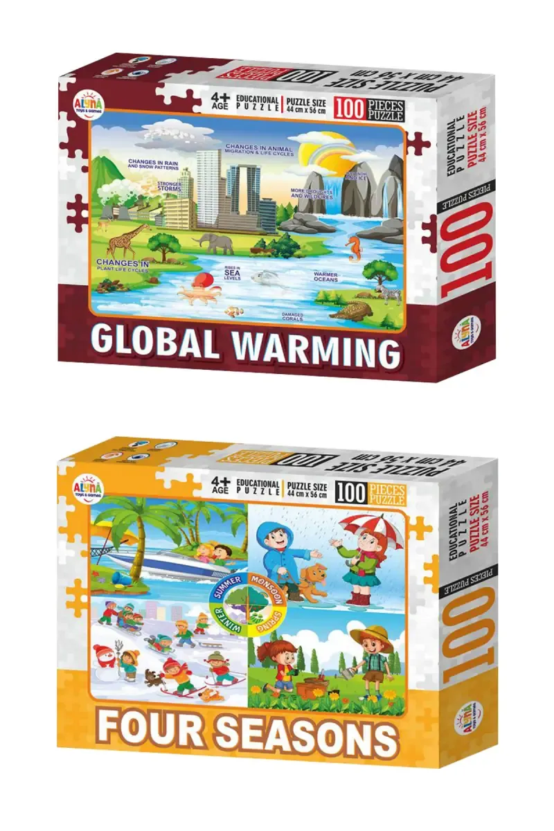 Global Warming & Four Seasons Jigsaw Educational Puzzle Combo for Kids