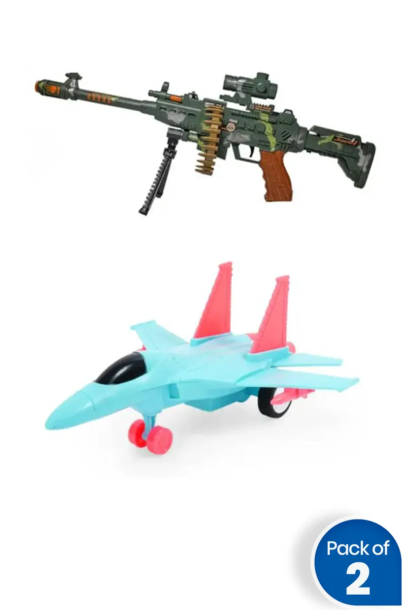 Fighter Jet Toy Airplane with Army Style Toy Machine Gun – Combo of 2