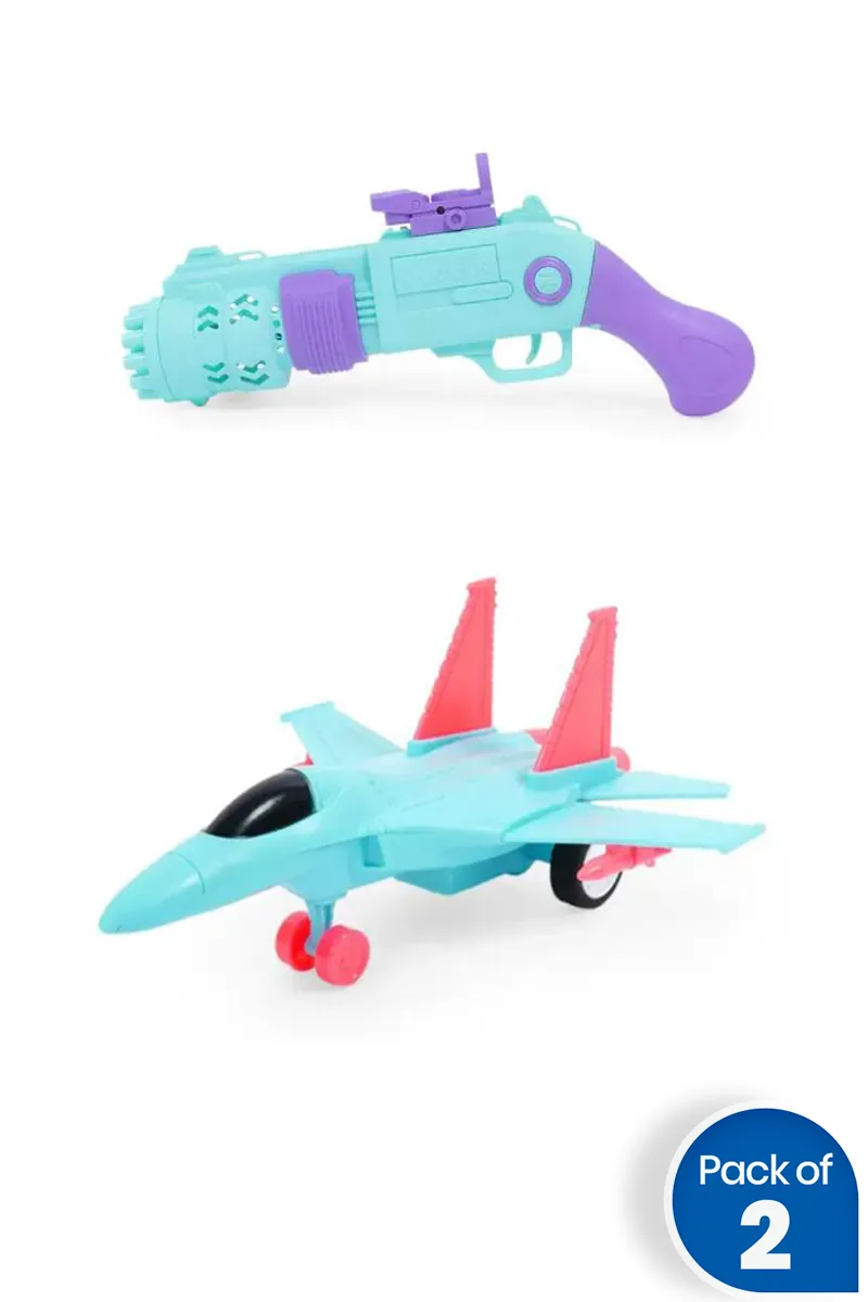 Kids Bubble Shooter Gun With Toy Jet Plane Combo of 2