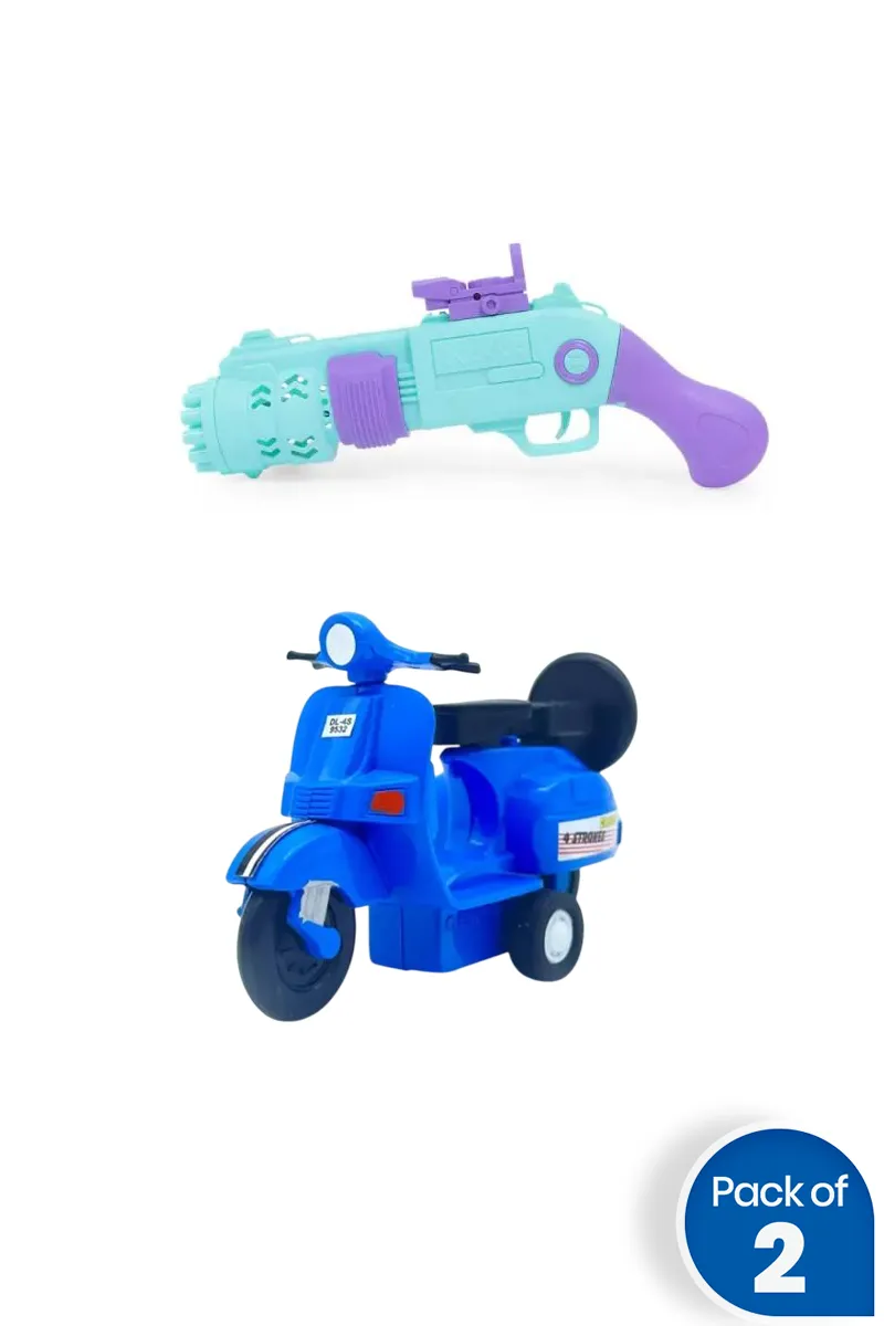 Kids Bubble Shooter Gun With Scooter Toy - Combo of 2