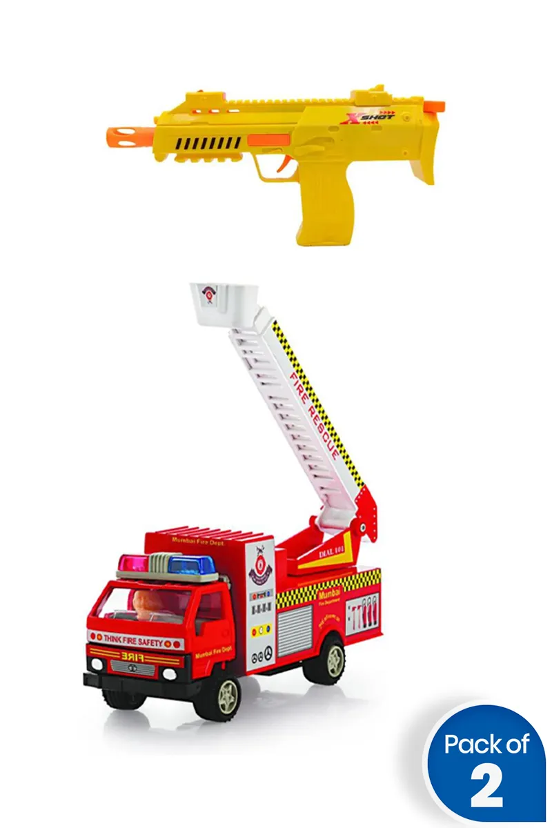 Kids X Mini Toy Gun With Fire Rescue Truck Combo of 2