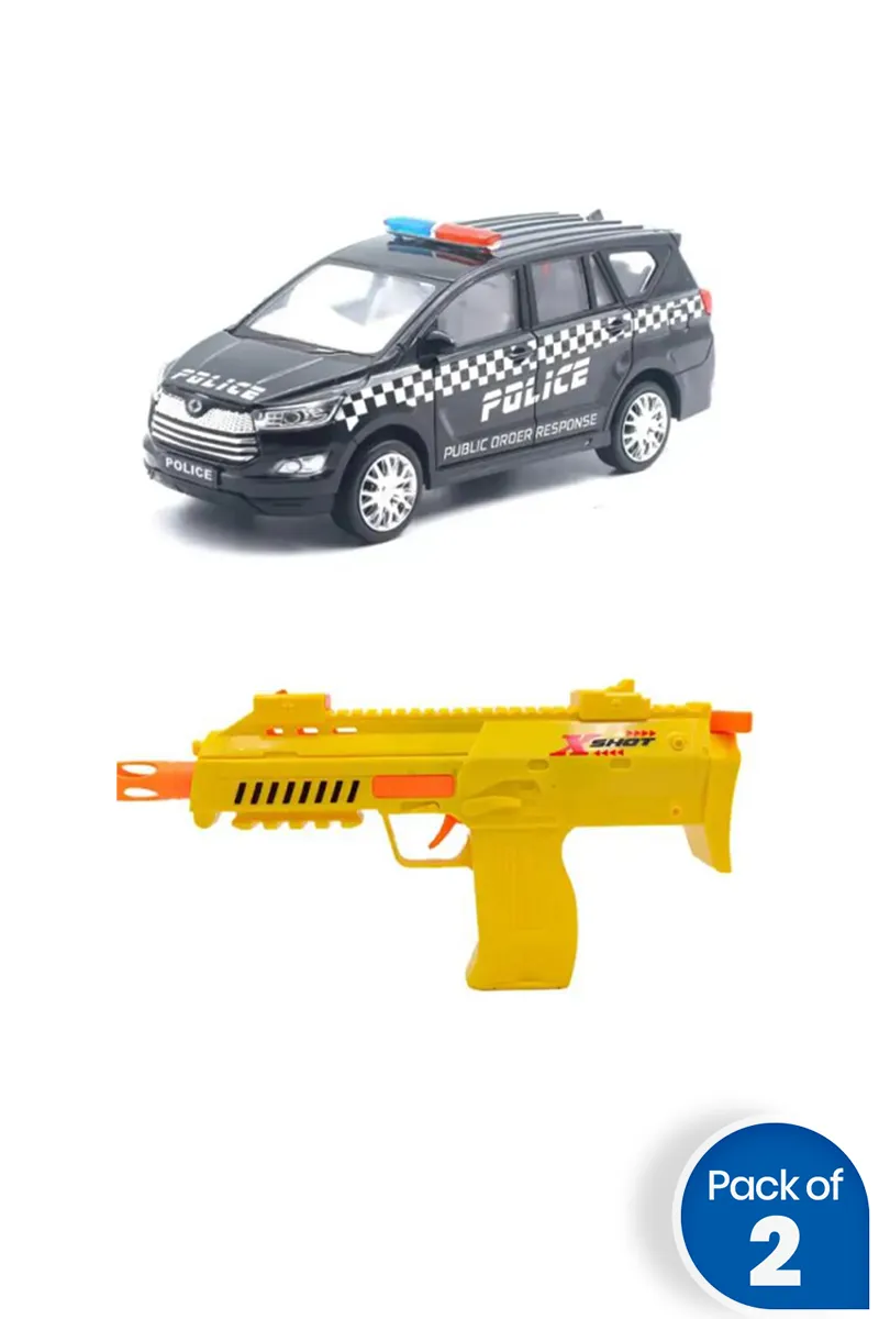 Kids Police Car With X Mini Toy Gun – Combo of 2