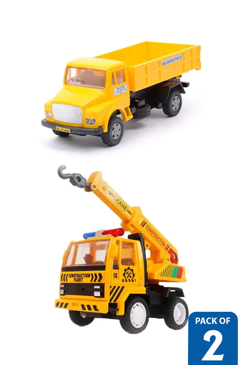 Kids Construction Dump Truck & Crane Toys – Pack of 2