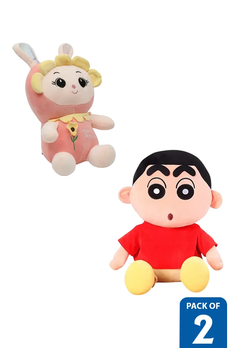 Cute Shinchan Soft Plush & Bunny Toy Combo – Pack of 2