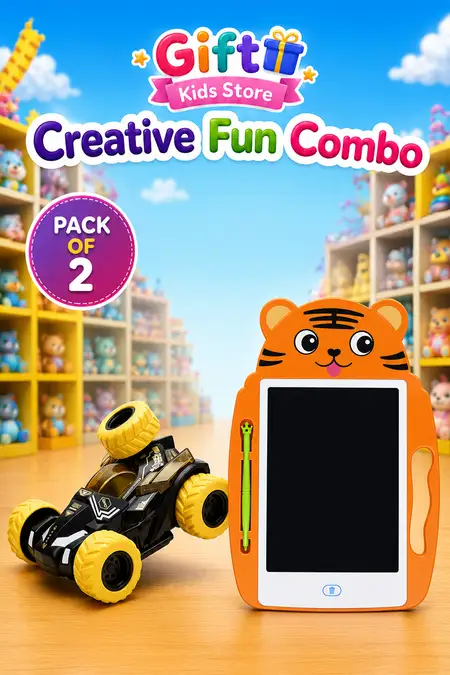 Kids Drawing Tablet & 360° Flip Stunt Car Combo - Pack of 2