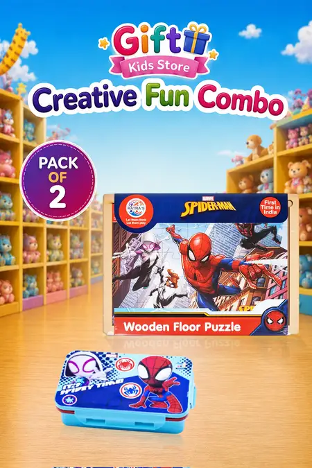 Spider-Man Wooden Puzzle & 650ml Stainless Steel Lunch Box Combo - Pack of 2