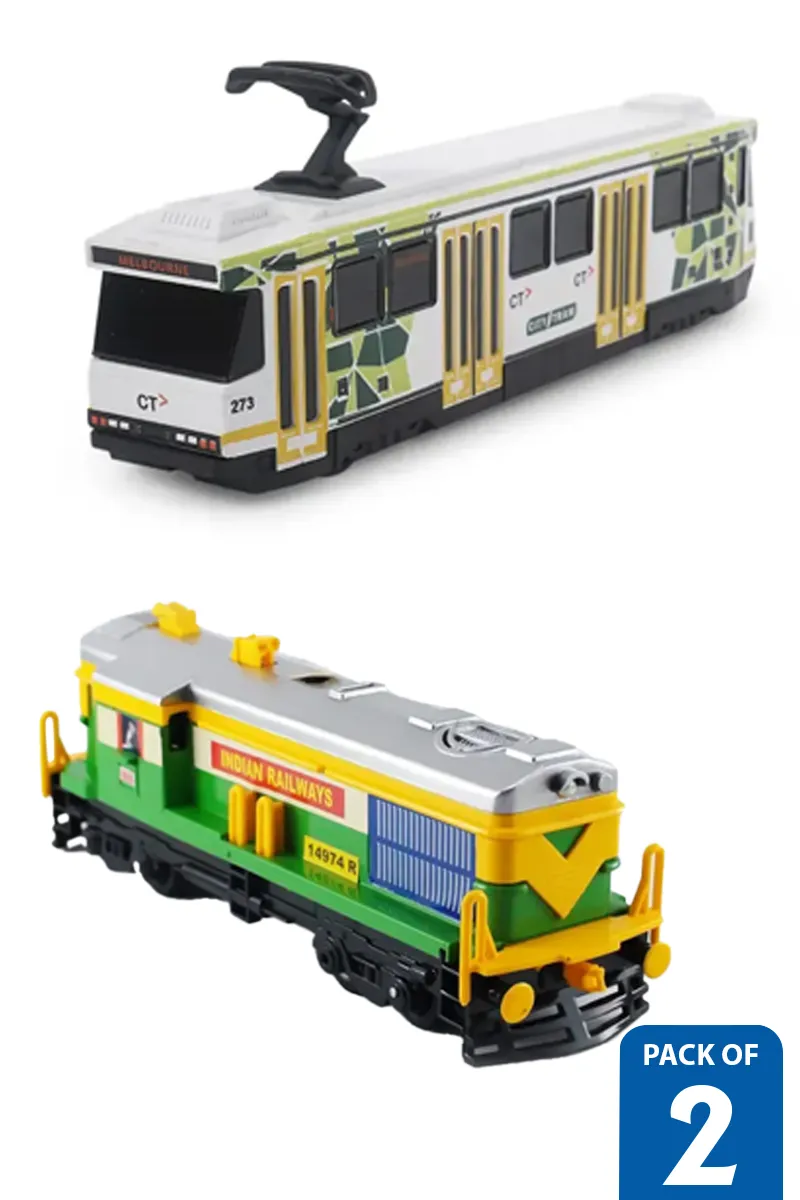 City Train Toy for Kids & Locomotive Engine Pull Back Toys – Pack of 2
