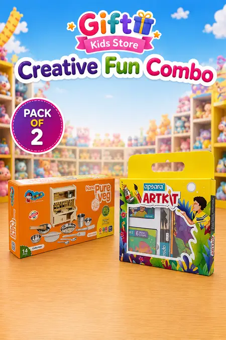 Apsara Kids Art & Pretend Play Combo - Art Kit & 14 Pcs Kitchen Toy Set - Pack of 2