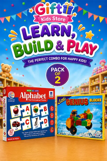 Little Genius Educational Toy Combo – Building Blocks & Alphabet Puzzle (Pack of 2)