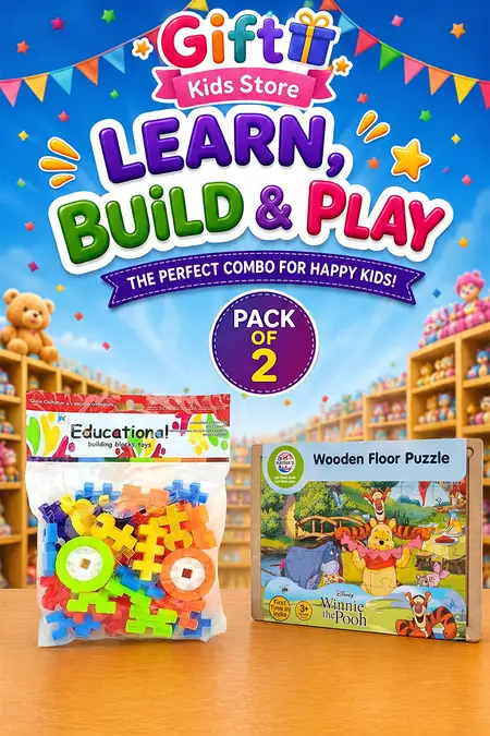 Kids Learning Toy Combo – Building Blocks & Winnie the Pooh Puzzle (Pack of 2)