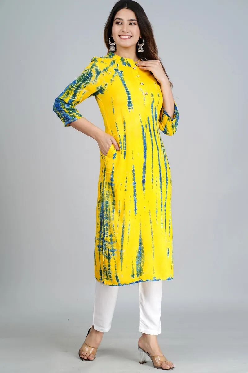 Rayon Tie & Dye Print Kurti for Women 000350XL4YEL - Yellow kurti - XL-42 kurti